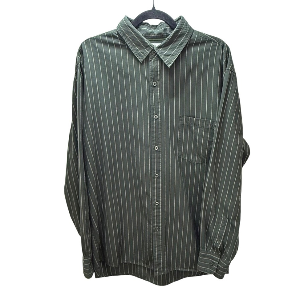 Eco Green Organic Apparel Button Down Shirt XL Dark Green Pinstripe  L/S Pocket